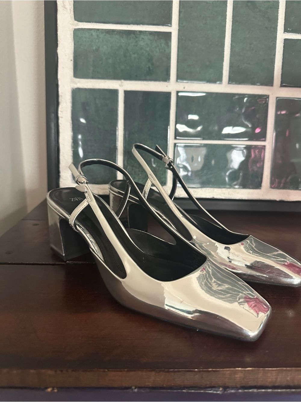 Zara | Silver Chrome Block Heels